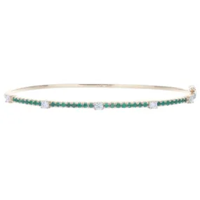 14k Yellow Gold Diamond & Emerald Bangle