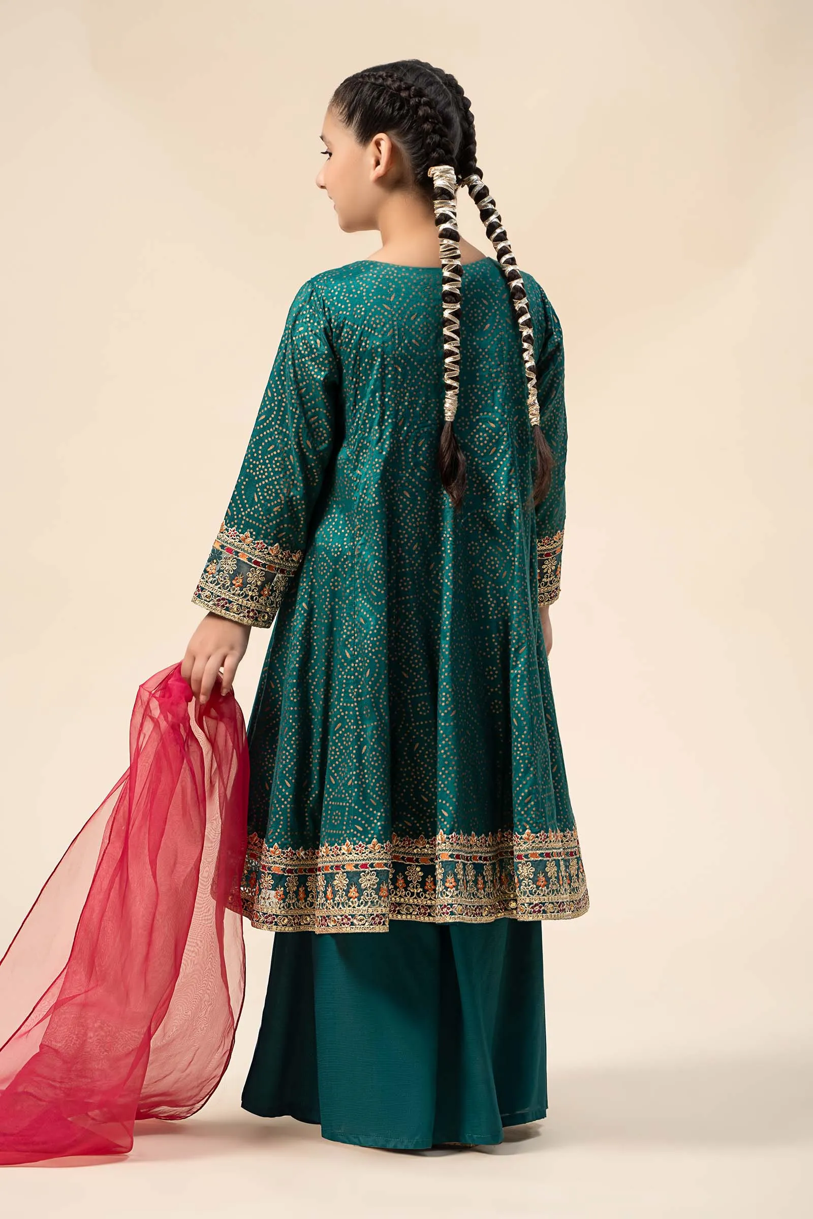 3 Piece Embroidered Raw Silk Suit | MKS-W24-29