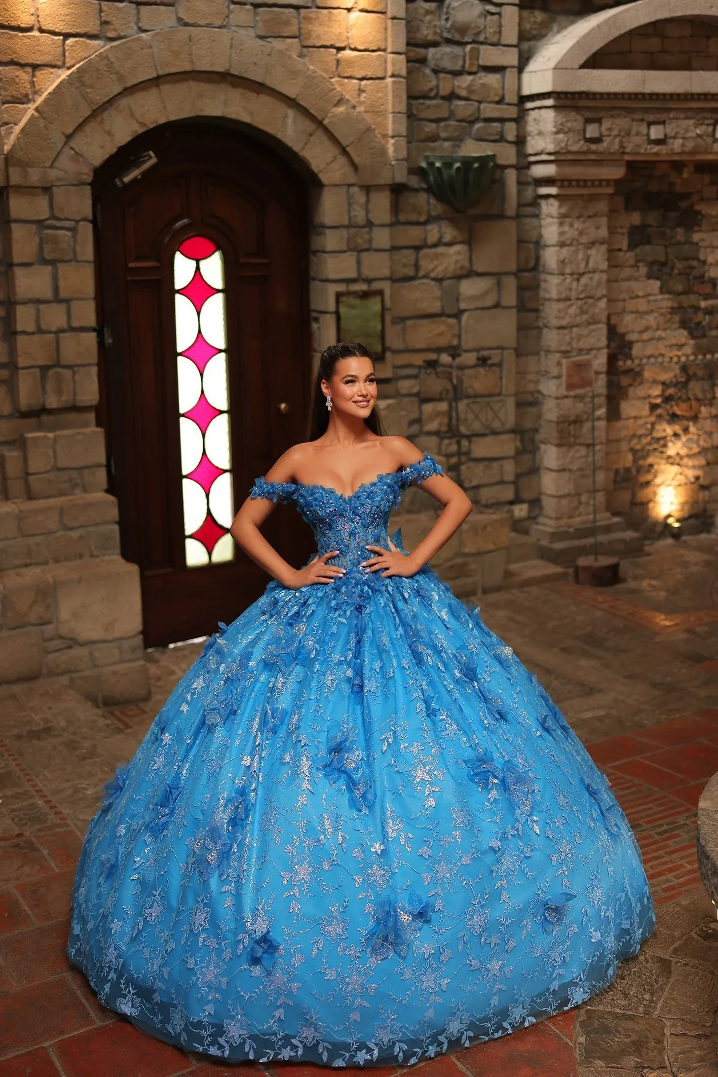 3D Floral Off Shoulder Ball Gown by Amarra 54243