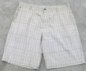 Adidas Mens Plaid Checked Casual Stretch Chino Shorts Mid Rise Tan Cream Size 38