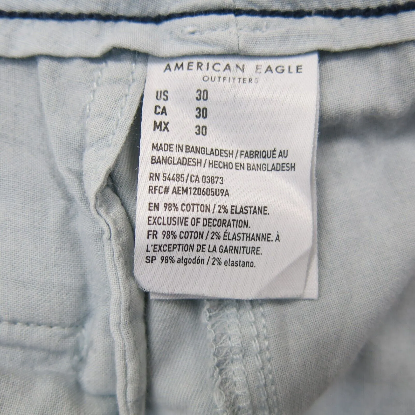 American Eagle Womens Super Stretch Chino Shorts High Rise Light Blue Size 30