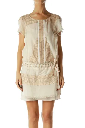 Beige Floral Embroidered Dress