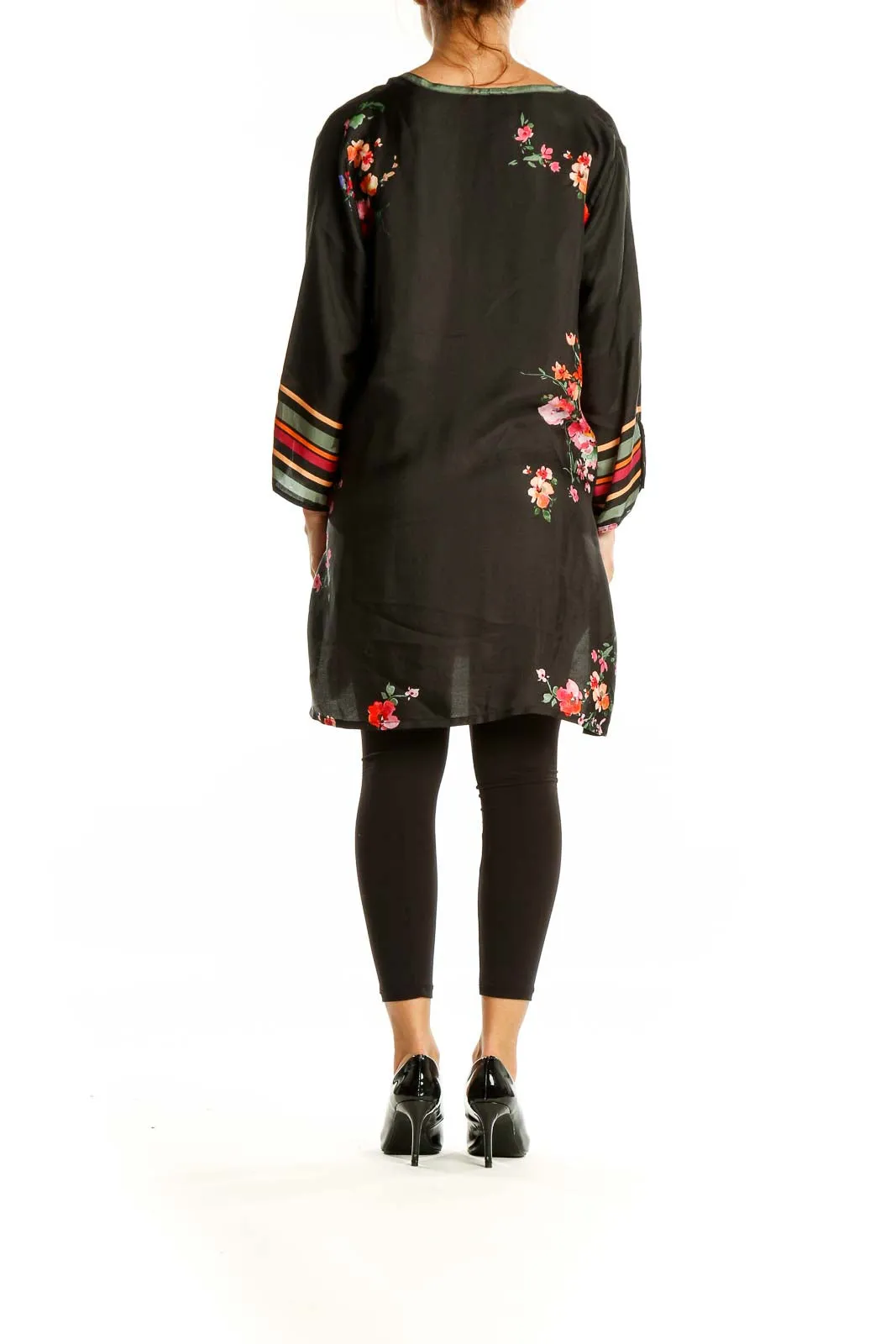 Black Multicolor Silk Floral Dress