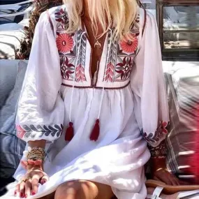 Boho Chic Floral Prints White Short hippie dresses