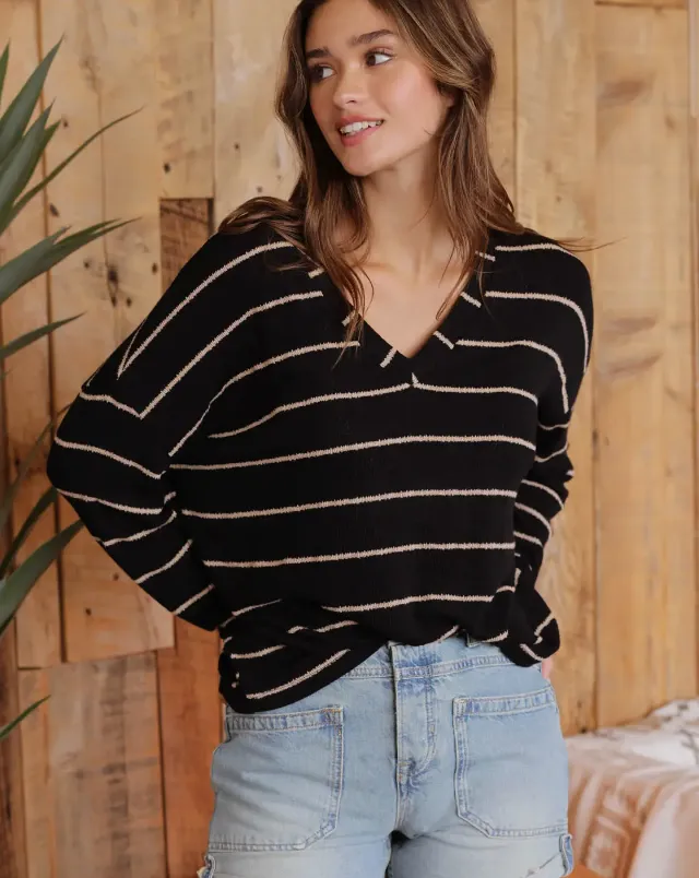 BP Lightweight Stripe Top-Black