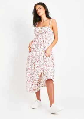 Brydie White Floral Printed Midi Dress