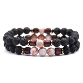 Classy Men Beaded Peach Wooden Bracelet Set