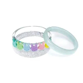 Colorful Pastel Bunnies & Glitter Silver Bangles