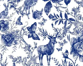 Cotton - Little Johnny -  Blue floral - blue ink forest