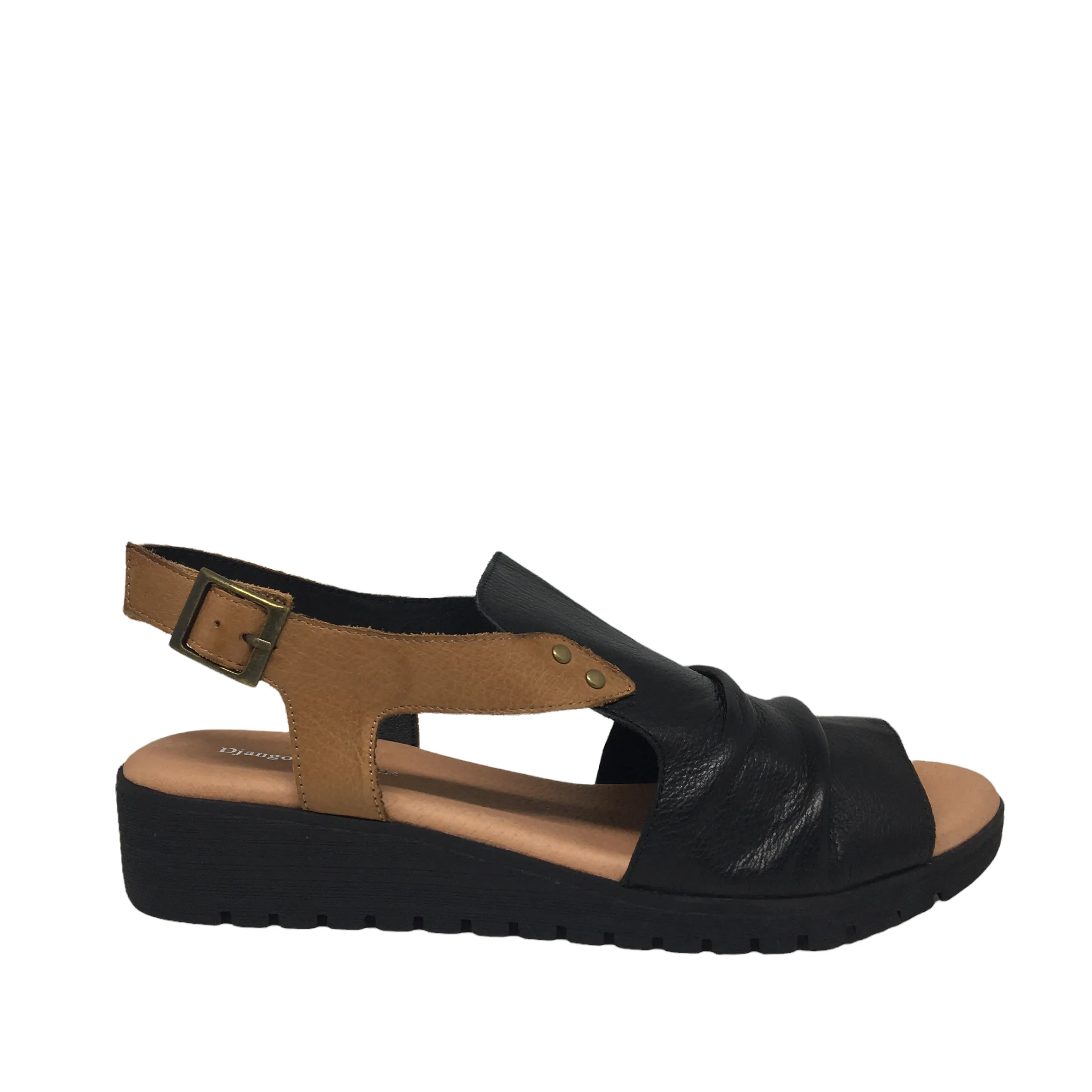 Django & Juliette Madis Leather Sandal ~ Tan ~ Black ~ Yellow