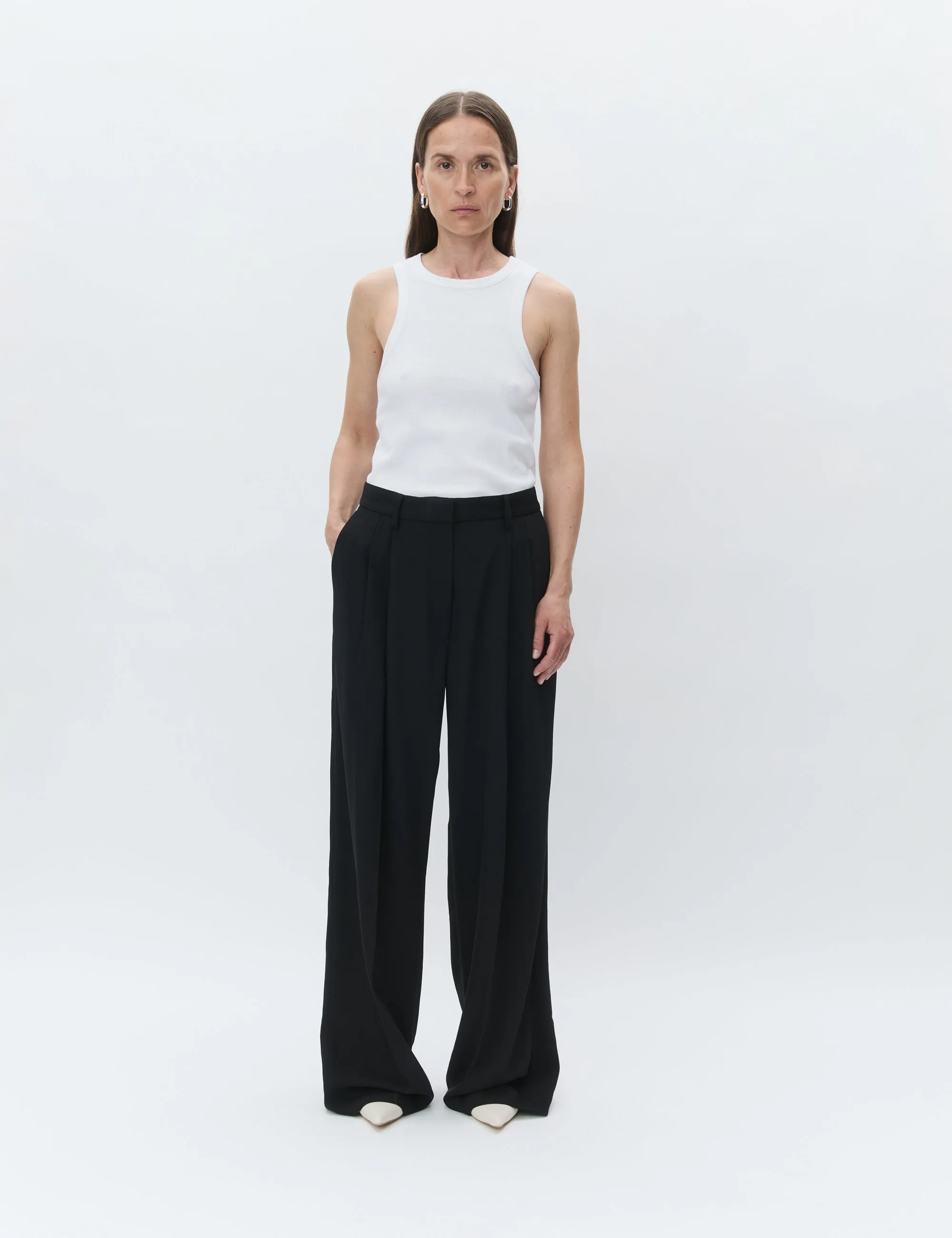 Enzo Black Classic Garbandine Relaxed Trousers