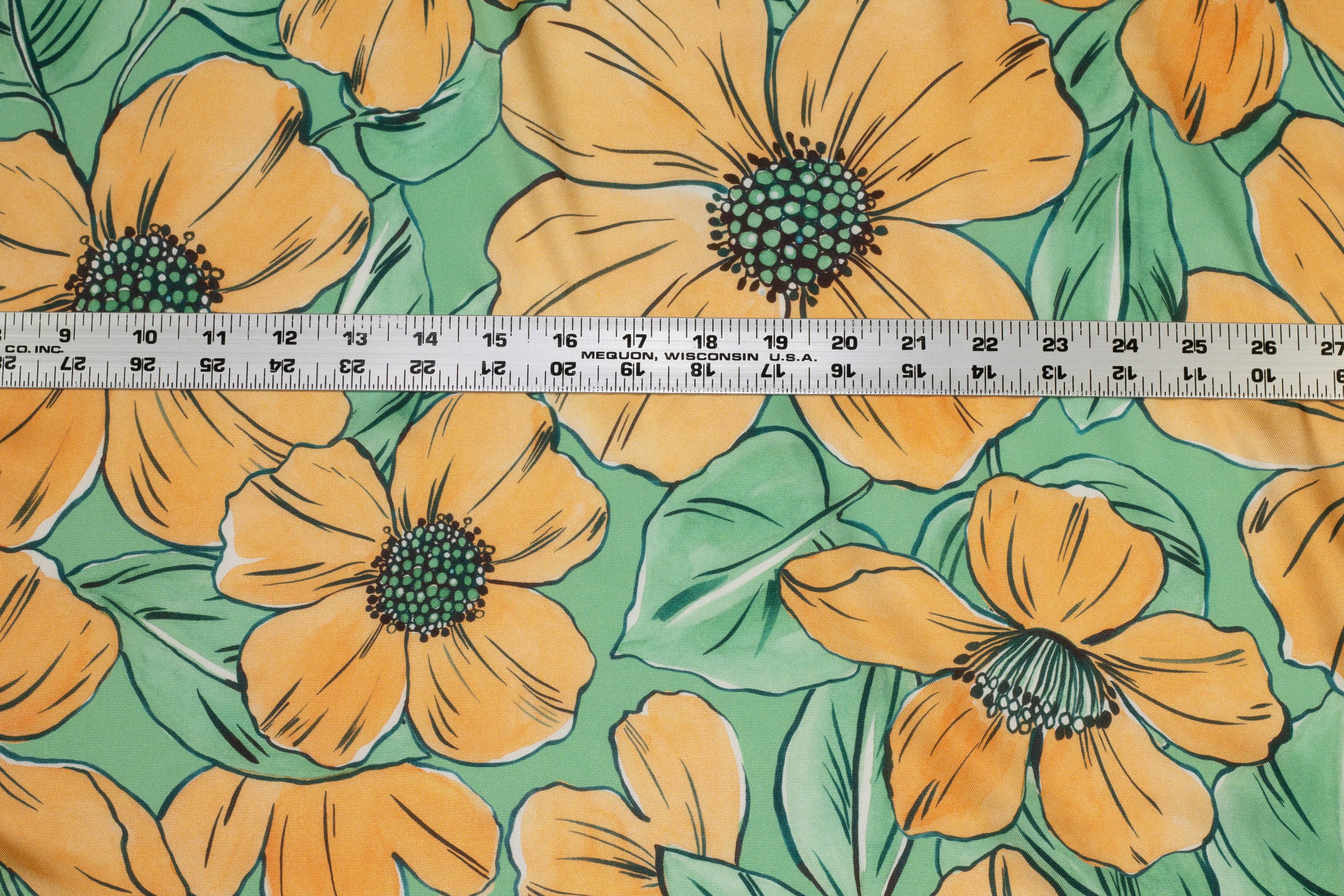 Floral Acetate Twill - Green and Orange