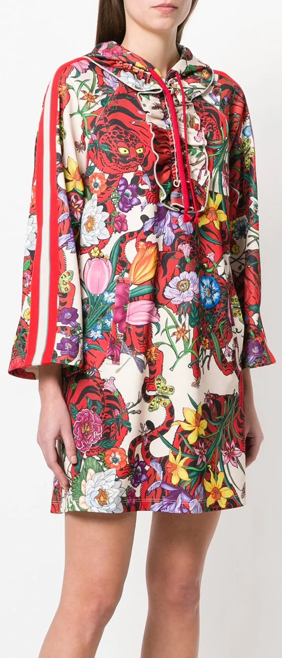 Floral Big Cat Print Hooded Dress