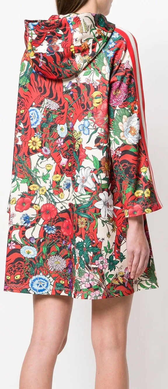 Floral Big Cat Print Hooded Dress