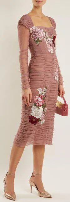 Floral-Embroidered Tulle Dress