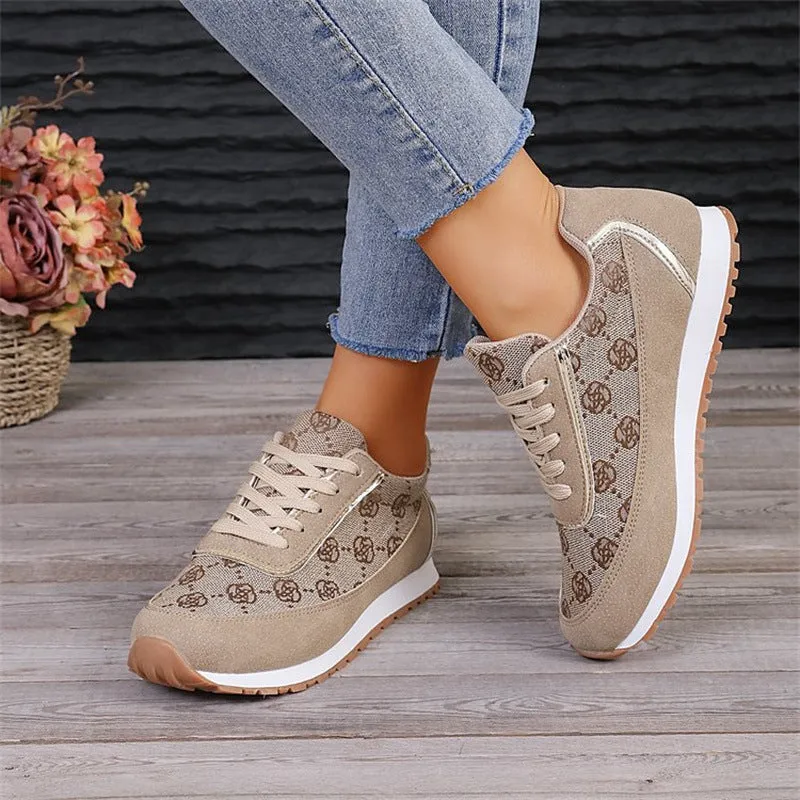 Flower Print Lace-up Lightweight Breathable Sneakers