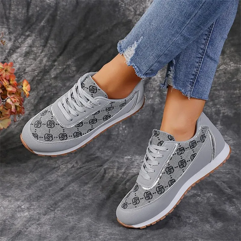 Flower Print Lace-up Lightweight Breathable Sneakers