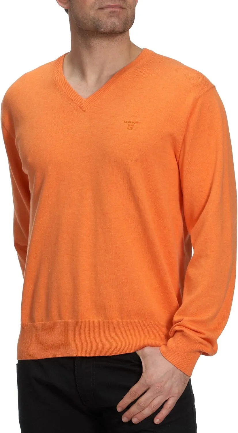 GANT Men's Light Orange Lightweight Cotton V-Neck Sweater 83072 Size XL