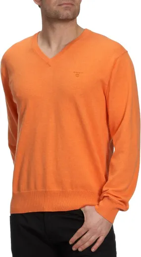 GANT Men's Light Orange Lightweight Cotton V-Neck Sweater 83072 Size XL