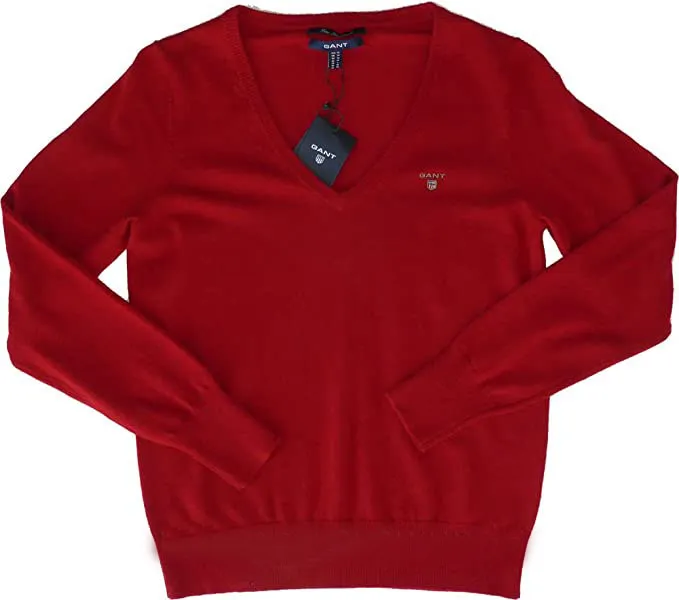 GANT Women's Red Lightweight Lambswool V-Neck 483412 $95 NWT