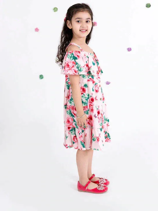 Girls Multicoloured Floral Off-Shoulder Midi Dress - Ps Peaches