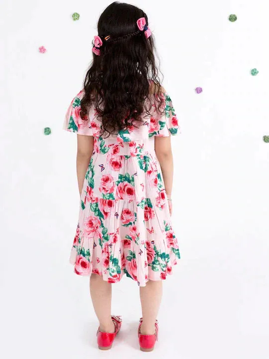 Girls Multicoloured Floral Off-Shoulder Midi Dress - Ps Peaches