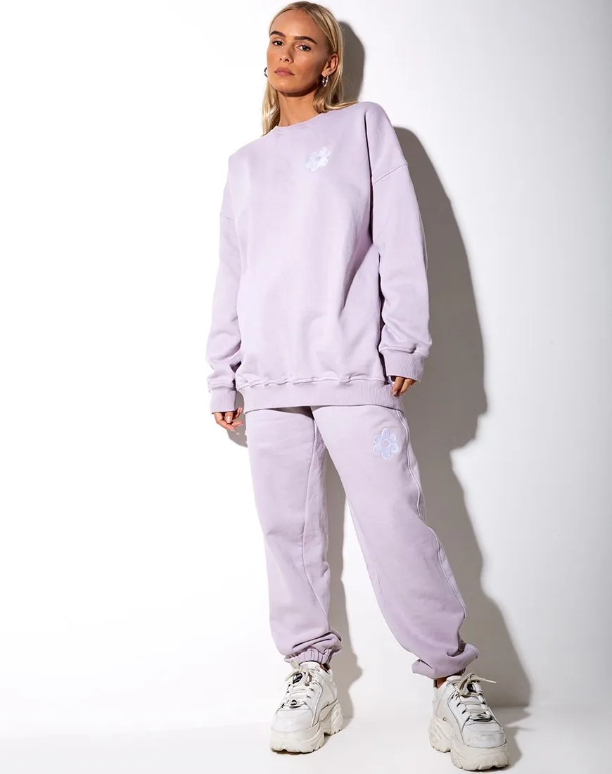 Glo Sweatshirt in Pastel Lilac Daisy Embro