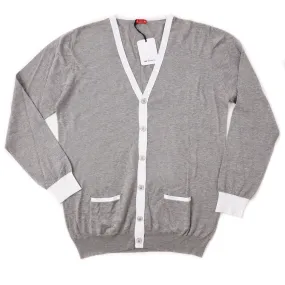 Kiton Lightweight Cotton Cardigan Sweater in Gray