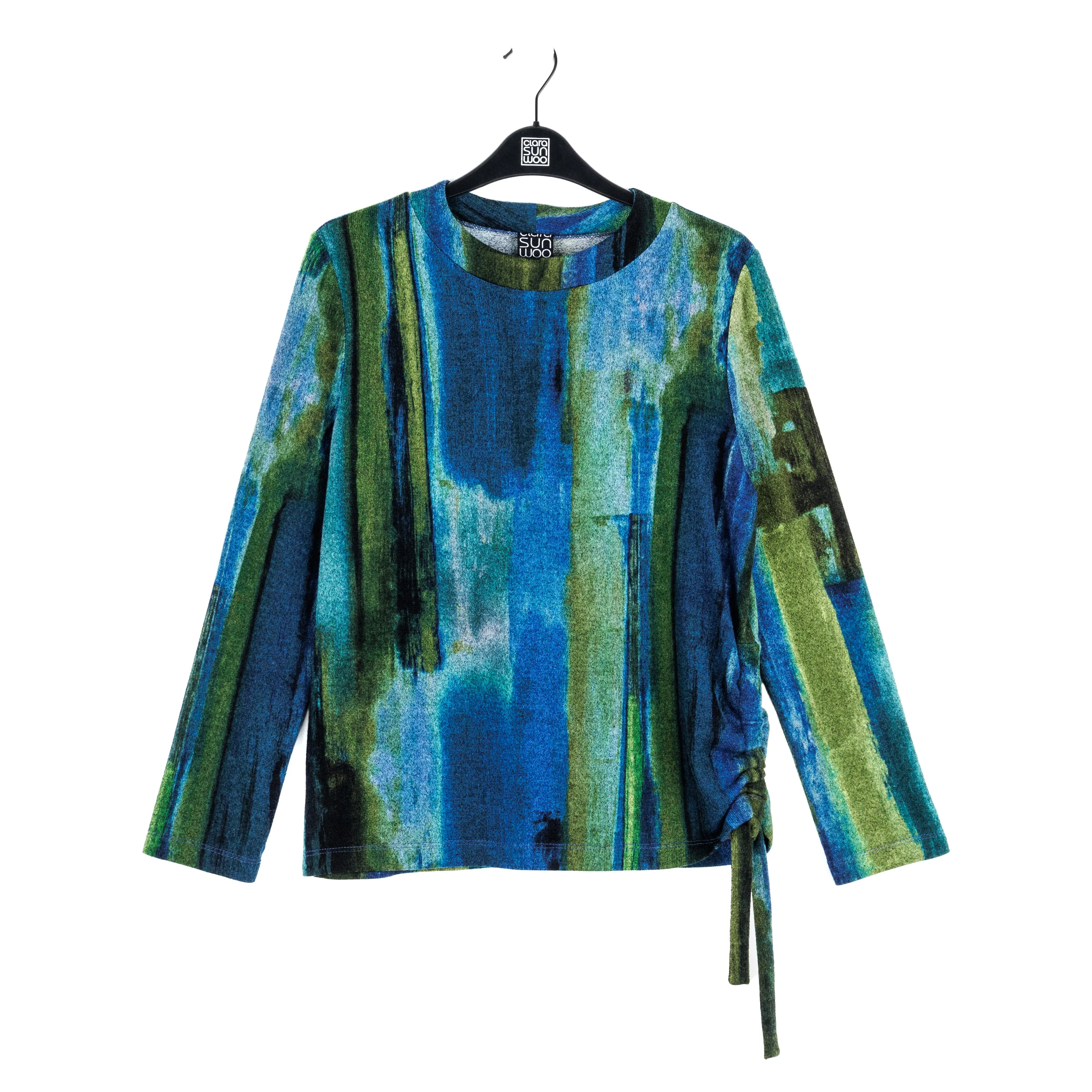 Lightweight Cozy - Side Pull-Tie Sweater Top - Paint Stroke