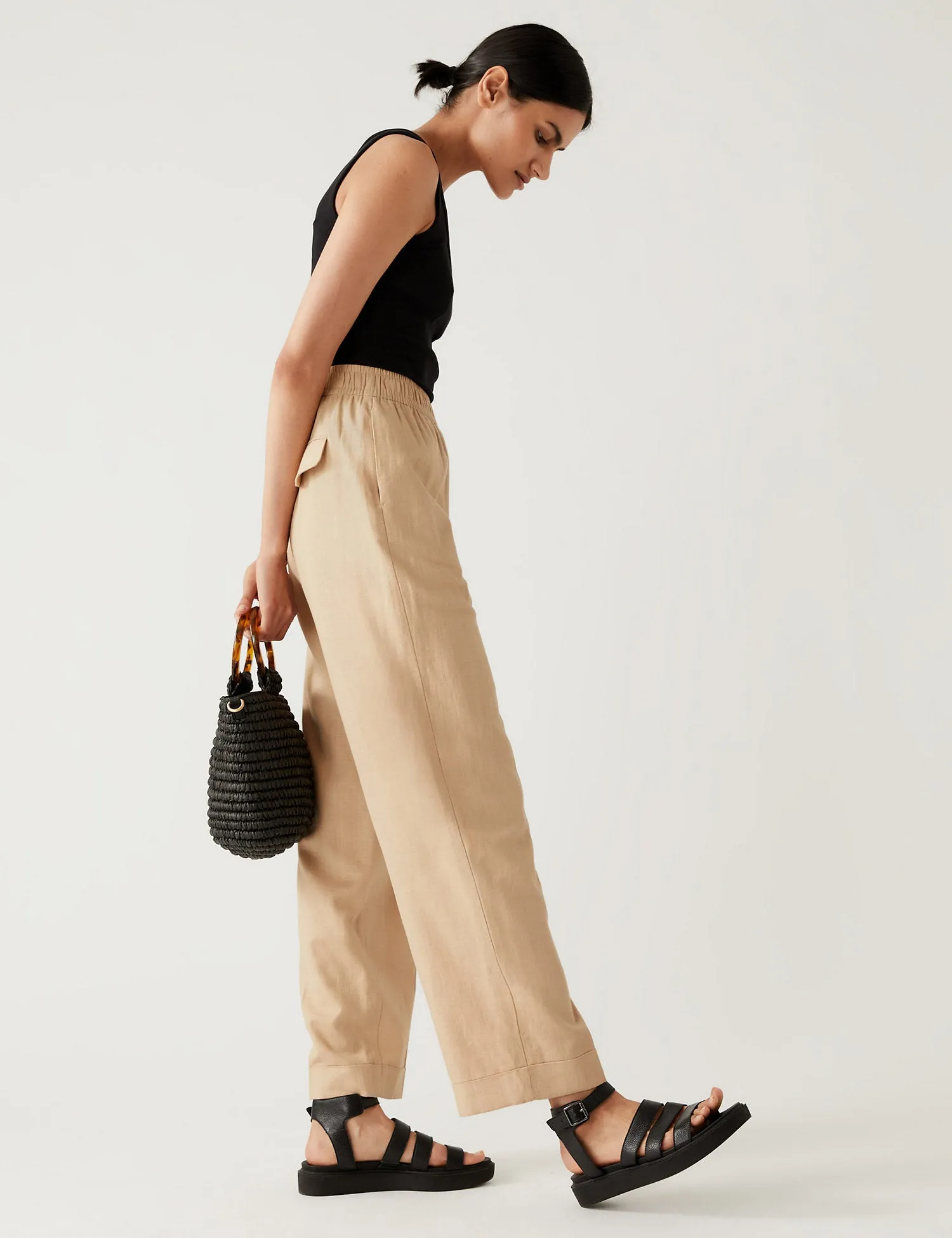 Linen Blend Relaxed Straight Trousers