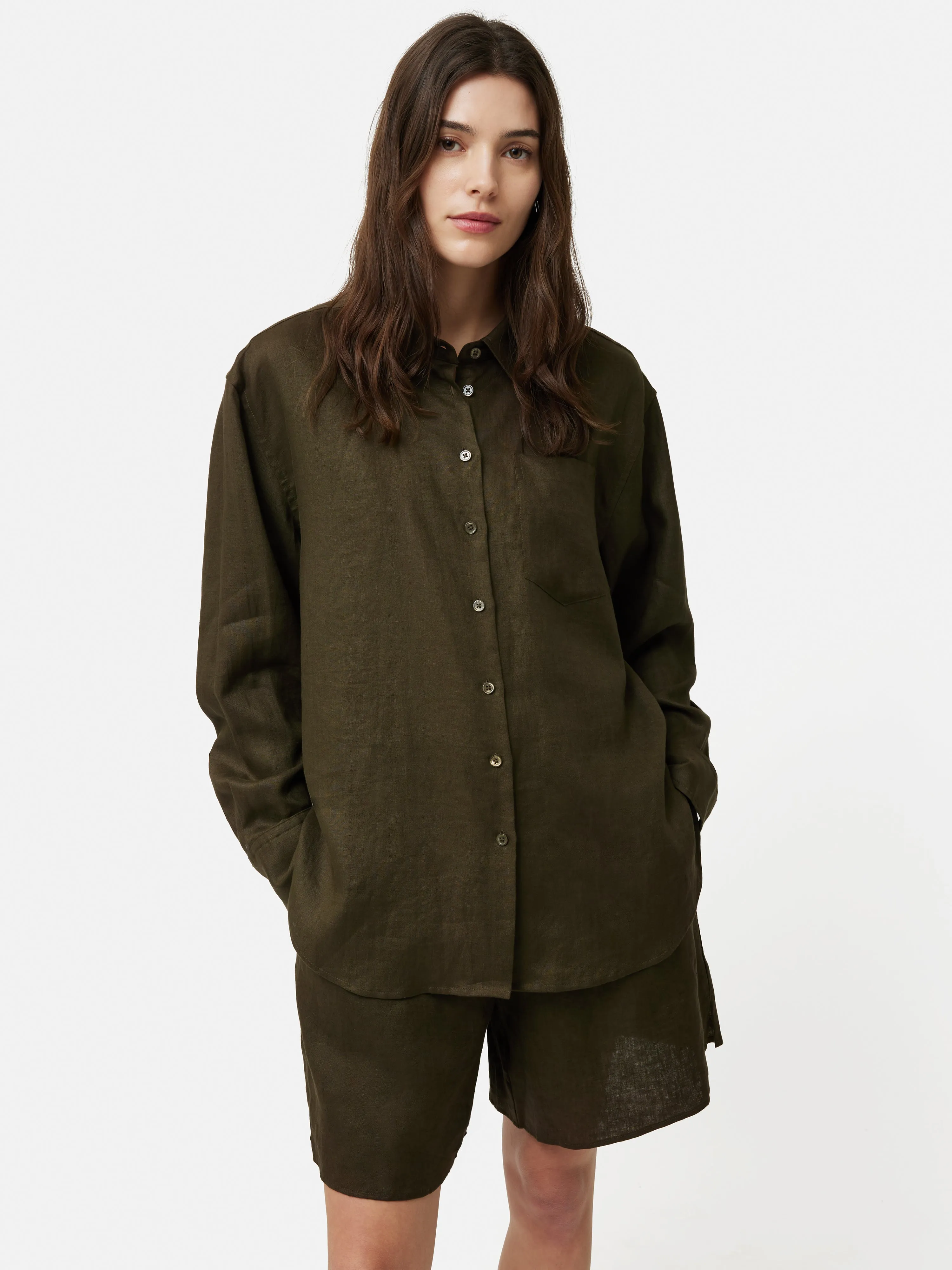 Linen Relaxed Shirt | Dark Green