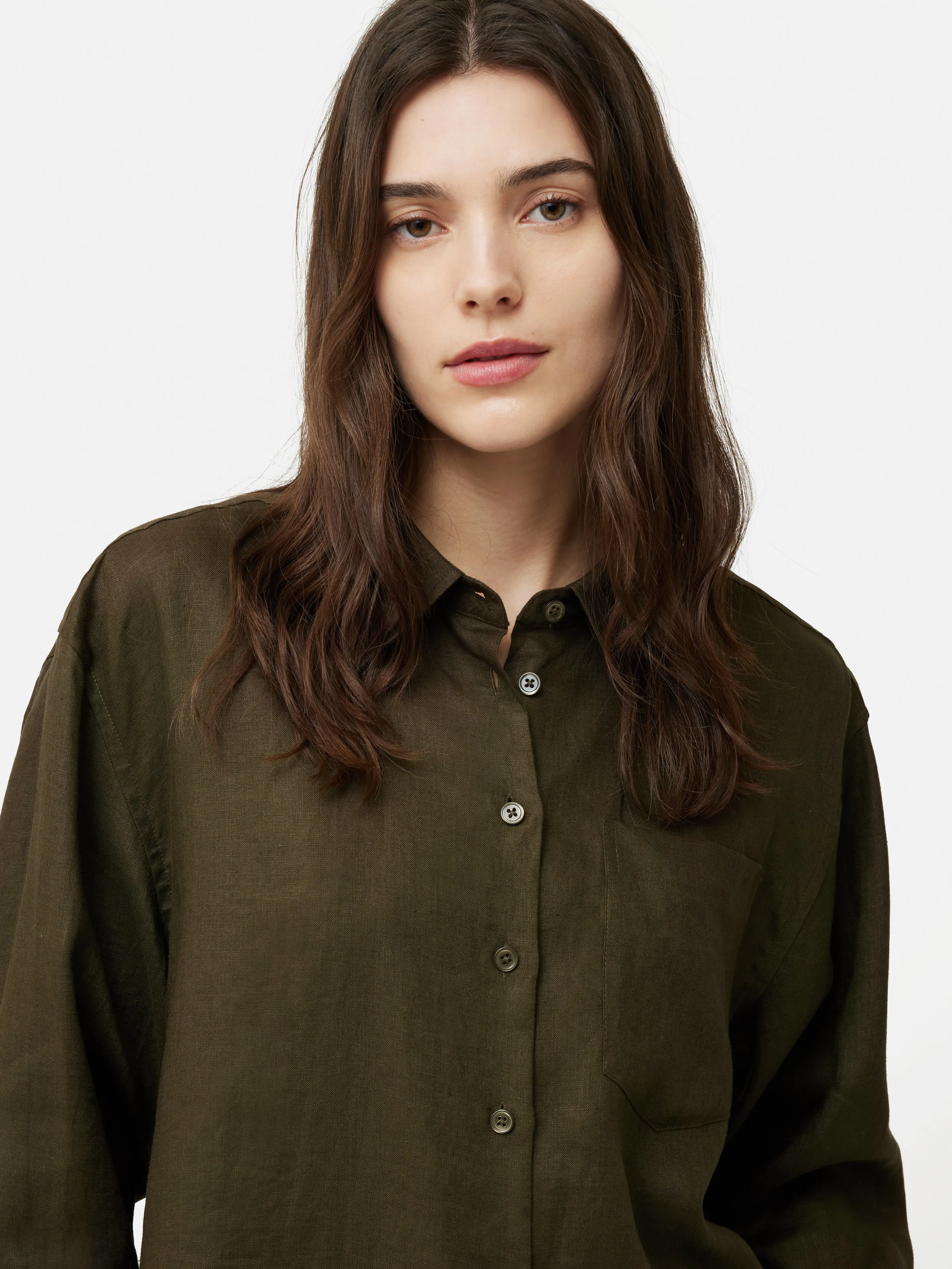 Linen Relaxed Shirt | Dark Green