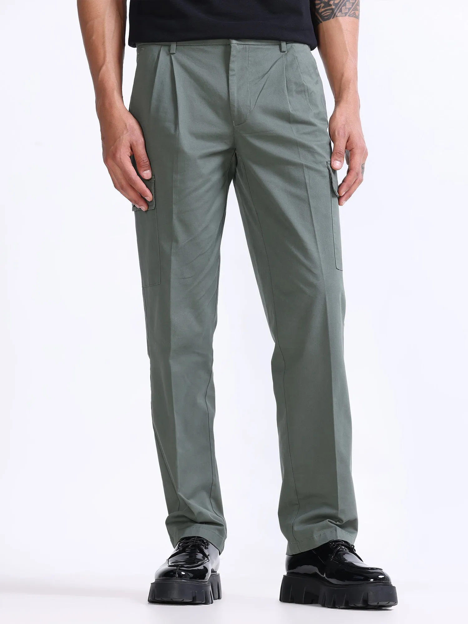 Milano Double Pleated Olive Relaxed Cargo