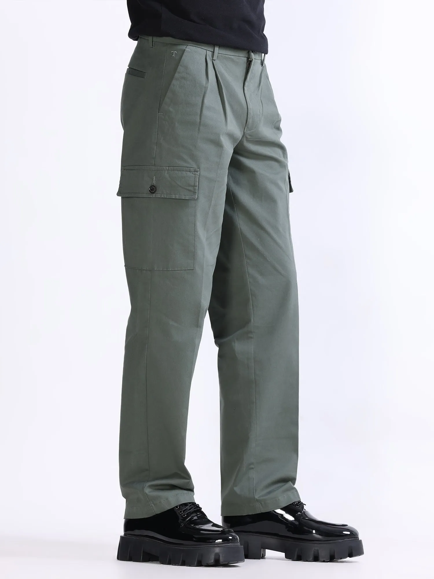 Milano Double Pleated Olive Relaxed Cargo