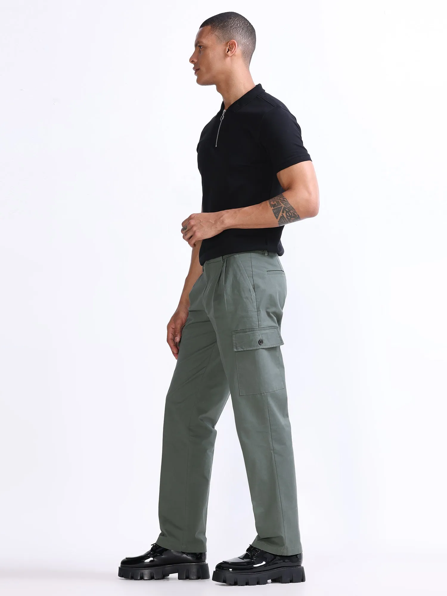 Milano Double Pleated Olive Relaxed Cargo