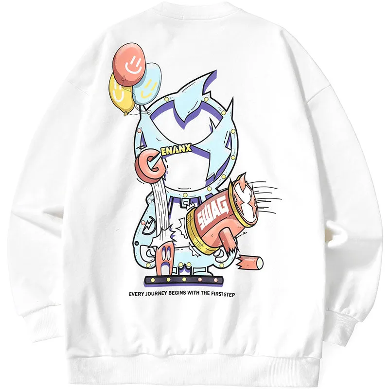 Pastel Cartoon Print Cotton Sweatshirt