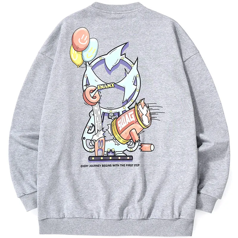 Pastel Cartoon Print Cotton Sweatshirt