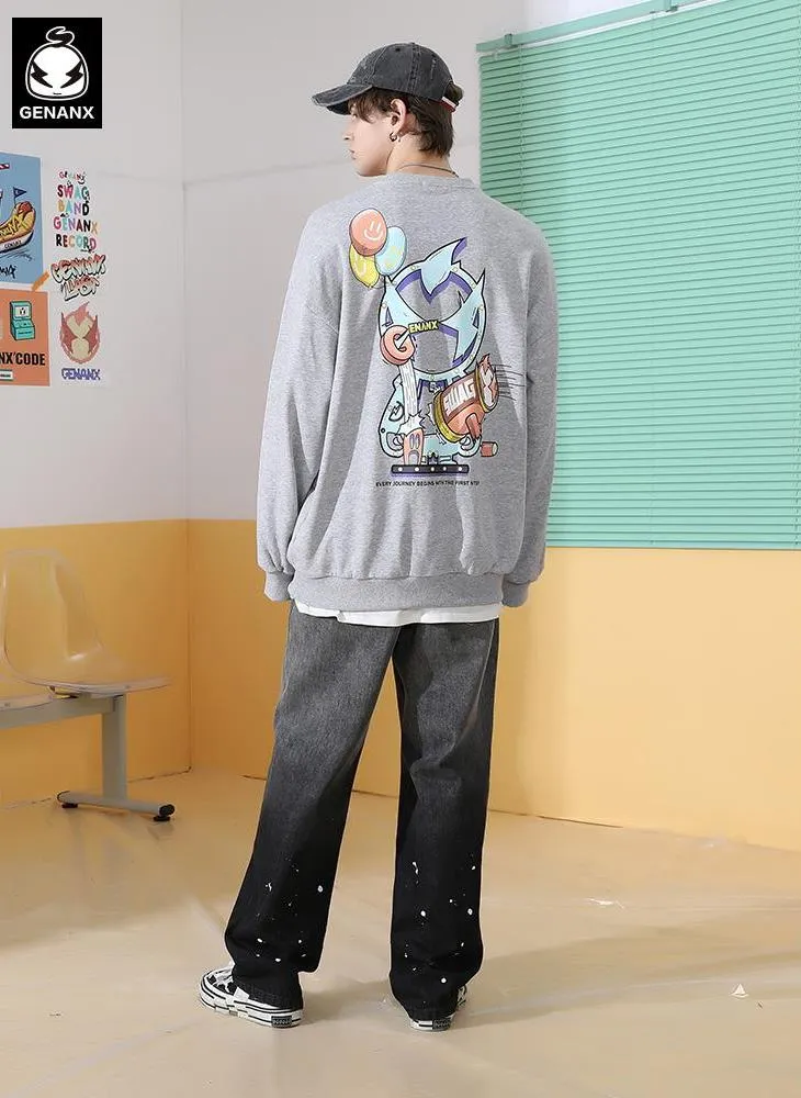 Pastel Cartoon Print Cotton Sweatshirt