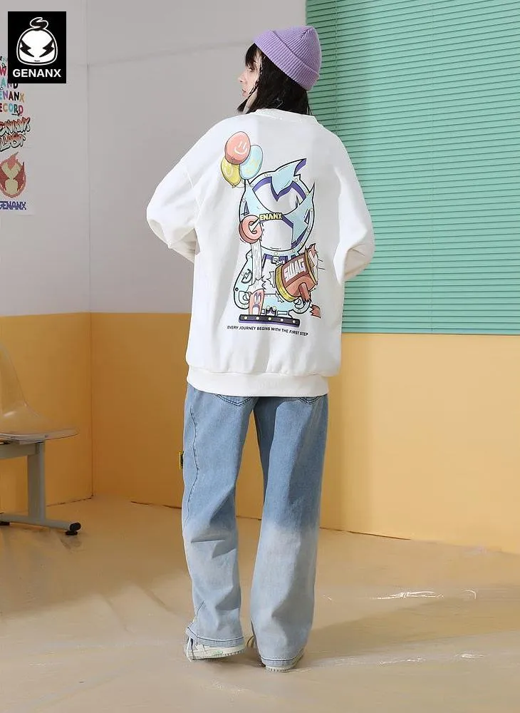 Pastel Cartoon Print Cotton Sweatshirt