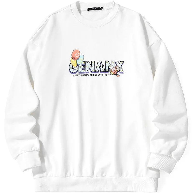 Pastel Cartoon Print Cotton Sweatshirt