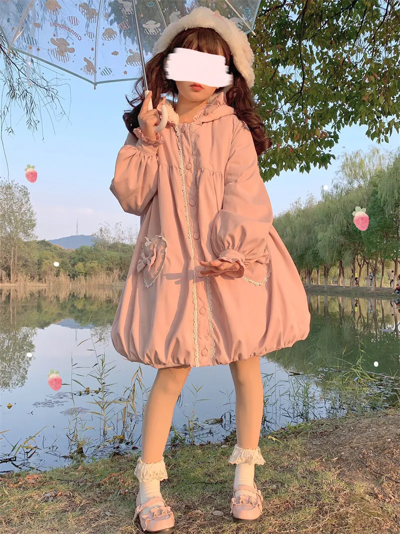 Pastel Pink Blue Rabbit Hoodie Velvet Winter Coat