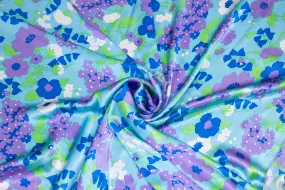 Purple, Blue and Green Floral Silk Charmeuse