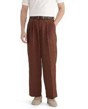 Rare Rabbit Men Enzot Brown Pleated Front Straight Fit Plain Trouser