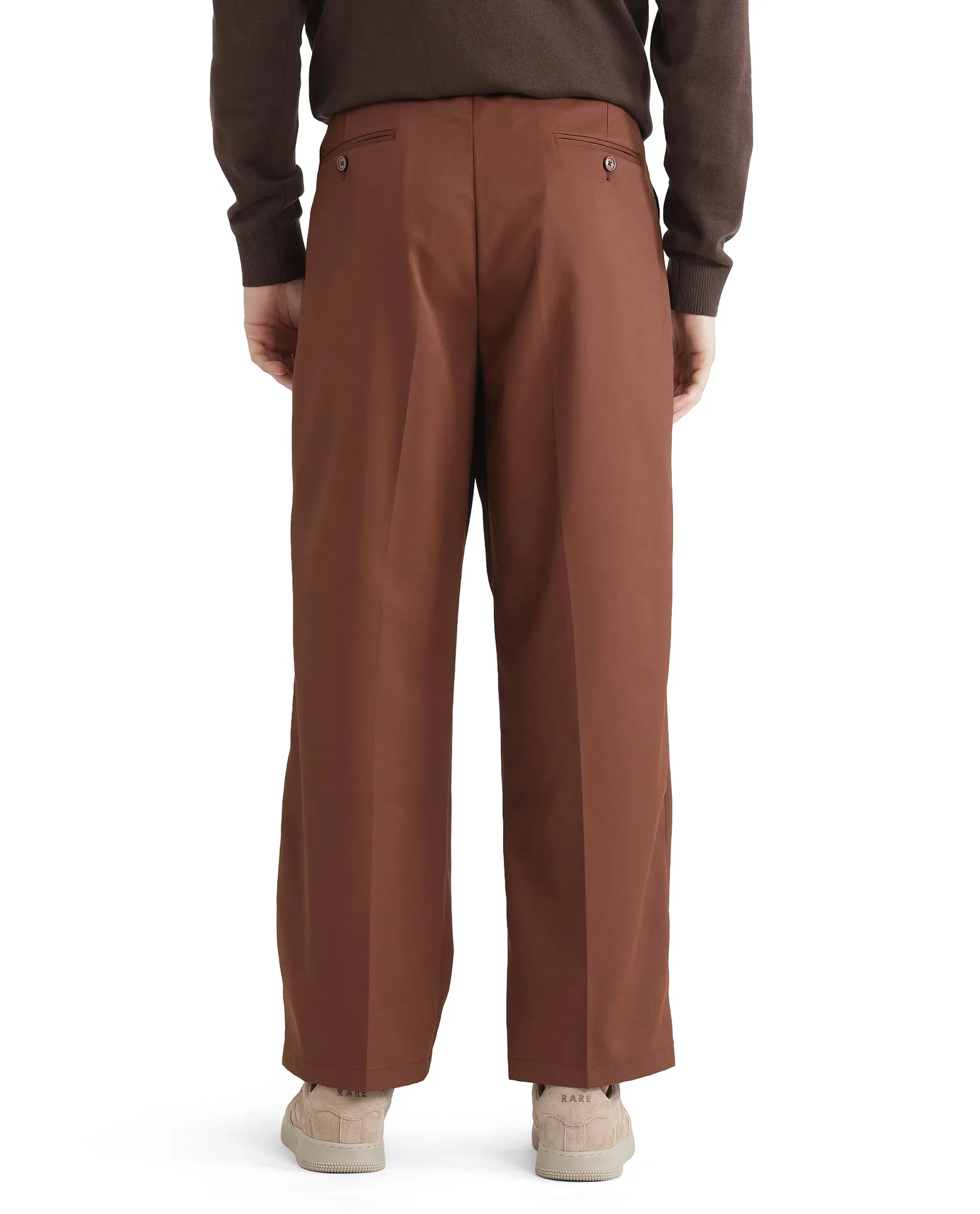 Rare Rabbit Men Enzot Brown Pleated Front Straight Fit Plain Trouser