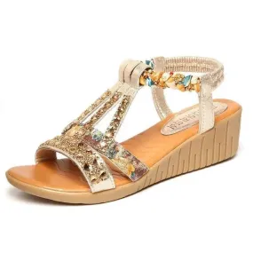 Rhinestone Strap Wedge Sandals