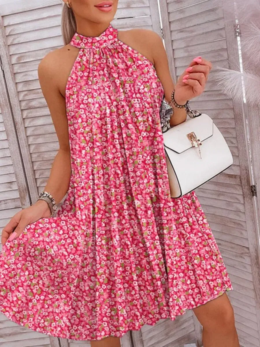 Rosy Blooms Halter Mini Dress