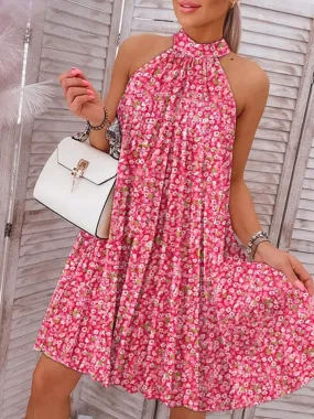 Rosy Blooms Halter Mini Dress