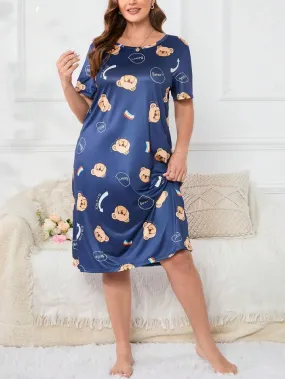 Royal Bear Blue Print Cozy Nightie