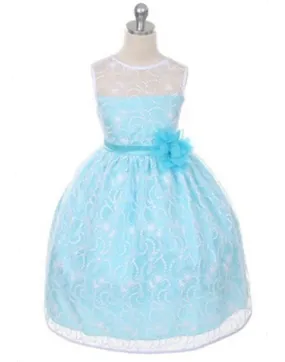 Satin Lining and Floral Overlay Lace Dress - Turquoise