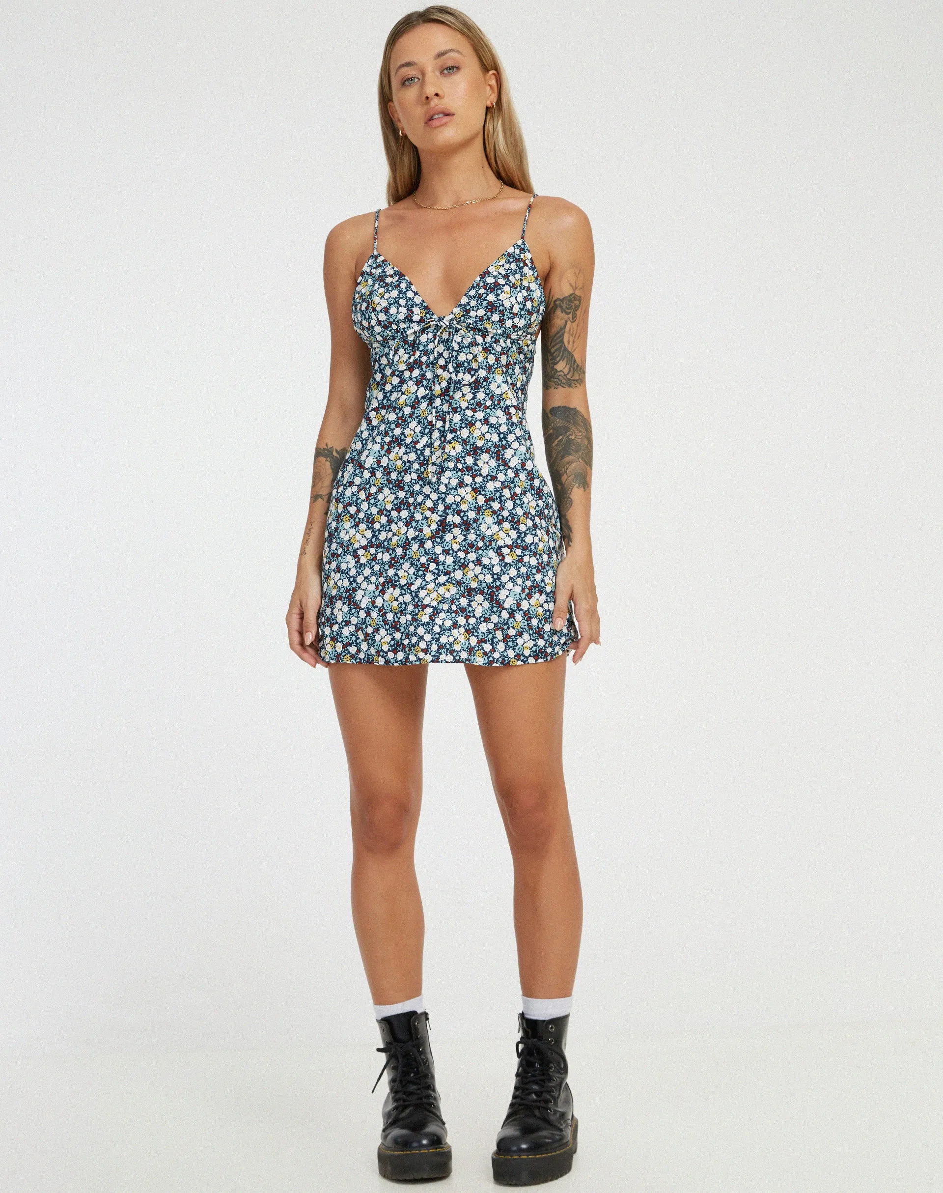 Senora Mini Dress in Floral Field Navy